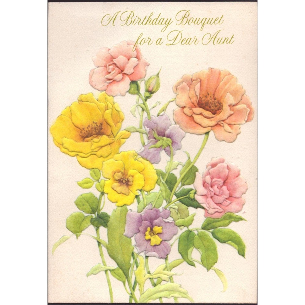 Vintage Hallmark Birthday Card Floral Bouquet for Aunt 50B 950-6 Used VG